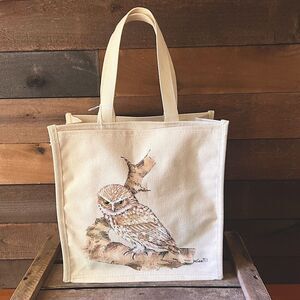 Vintage Handpainted Canvas Owl Tote Bag NWT